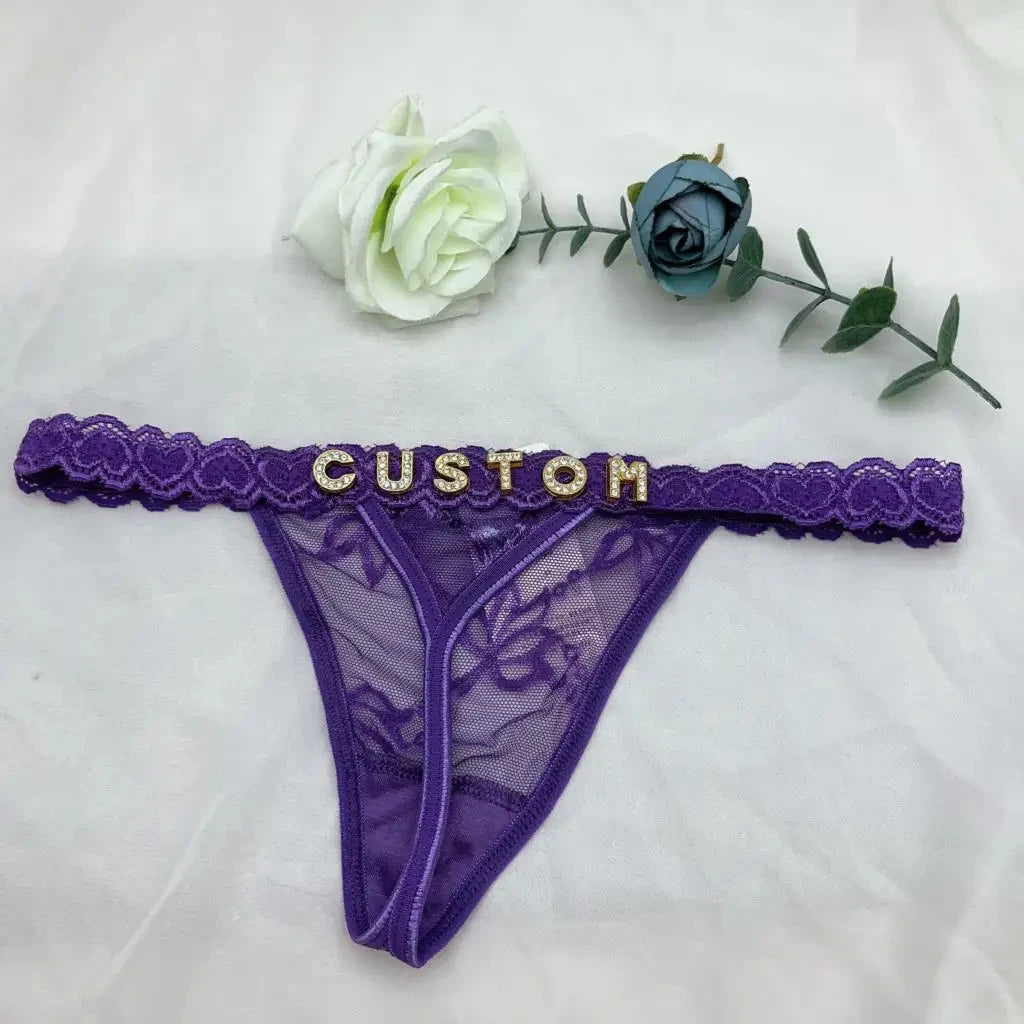 String personnalisé avec nom bricolage strass lettre tongs Sexy sous-vêtements personnalisés string personnalisé Bikini bijoux cadeau