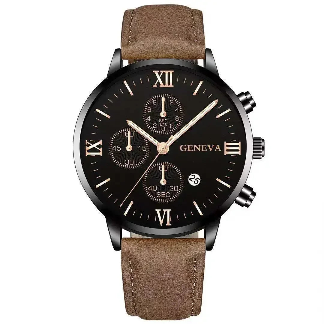 Montre-bracelet de sport à quartz analogique en cuir pour hommes, Genève, date, boîtier en alliage, horloge masculine, marque supérieure, luxe, mode