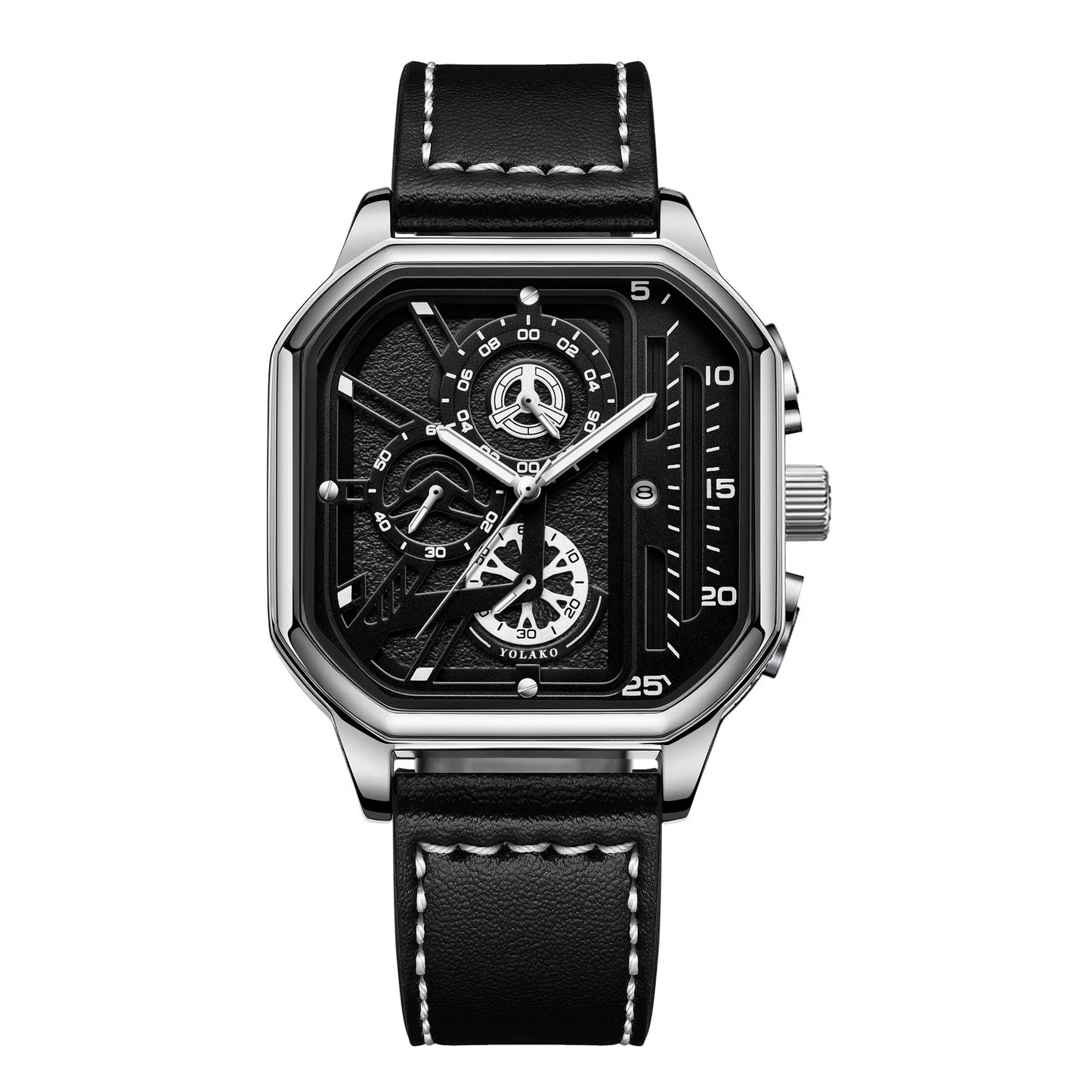 Hommes montres à Quartz cadran en alliage hommes d'affaires montre bracelet en cuir PU grand cadran carré montre de sport Cool noir montre-bracelet pour homme