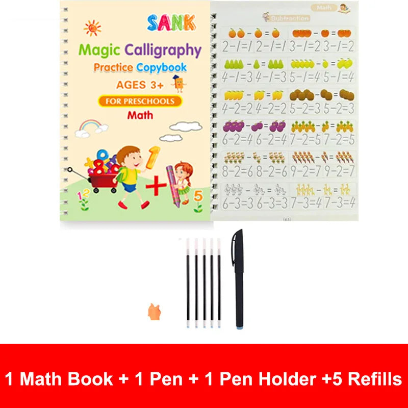 Sank – cahier de pratique magique, stylo pour enfants d'âge préscolaire, calligraphie, version anglaise, essuyage gratuit, livre d'écriture réutilisable pour enfants