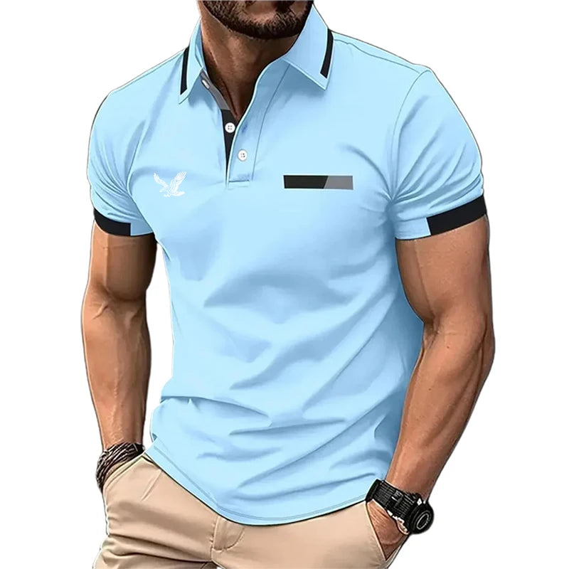 Polo de golf à manches courtes pour hommes, chemise de travail décontractée, revers, basique, moderne, documents, nuits, patchwork, printemps, été, coupe régulière