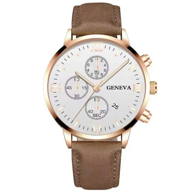Montre-bracelet de sport à quartz analogique en cuir pour hommes, Genève, date, boîtier en alliage, horloge masculine, marque supérieure, luxe, mode