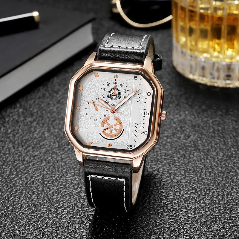 Hommes montres à Quartz cadran en alliage hommes d'affaires montre bracelet en cuir PU grand cadran carré montre de sport Cool noir montre-bracelet pour homme