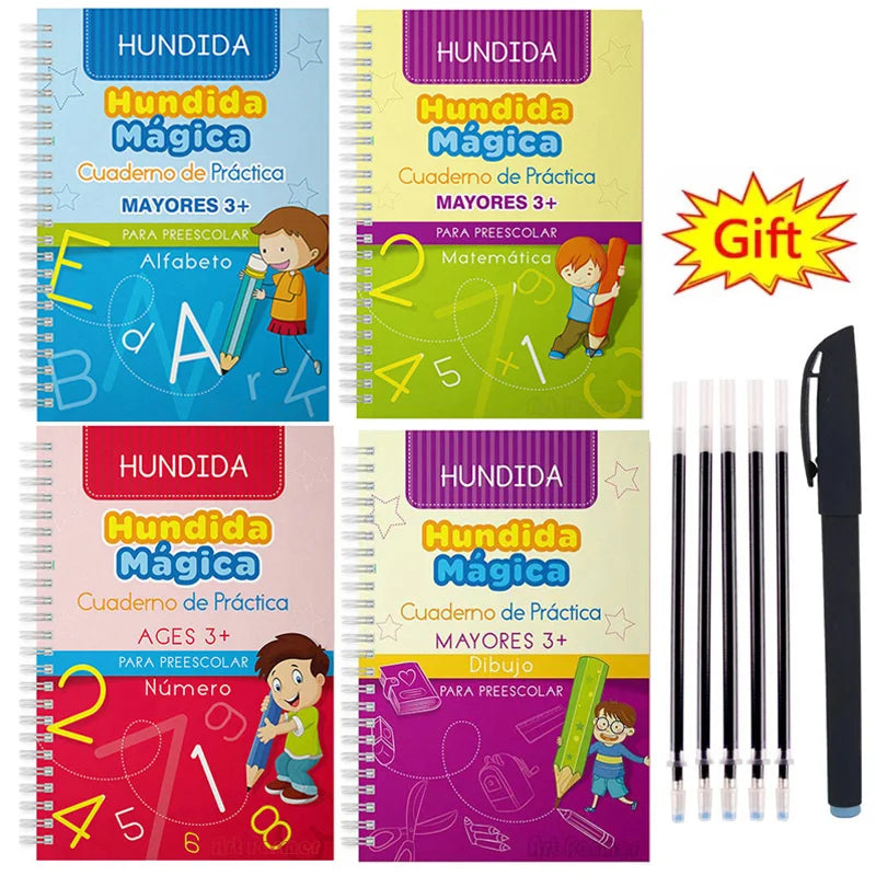 Livres magiques espagnols, apprentissage des chiffres en lettrage espagnol pour enfants, cahier de pratique magique réutilisable, ensemble d'écriture Montessori