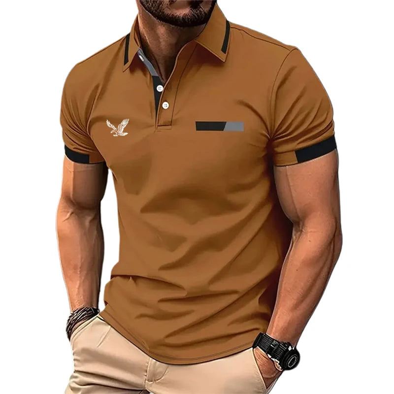 Polo de golf à manches courtes pour hommes, chemise de travail décontractée, revers, basique, moderne, documents, nuits, patchwork, printemps, été, coupe régulière