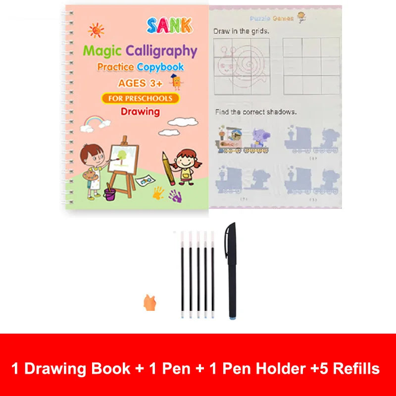 Sank – cahier de pratique magique, stylo pour enfants d'âge préscolaire, calligraphie, version anglaise, essuyage gratuit, livre d'écriture réutilisable pour enfants