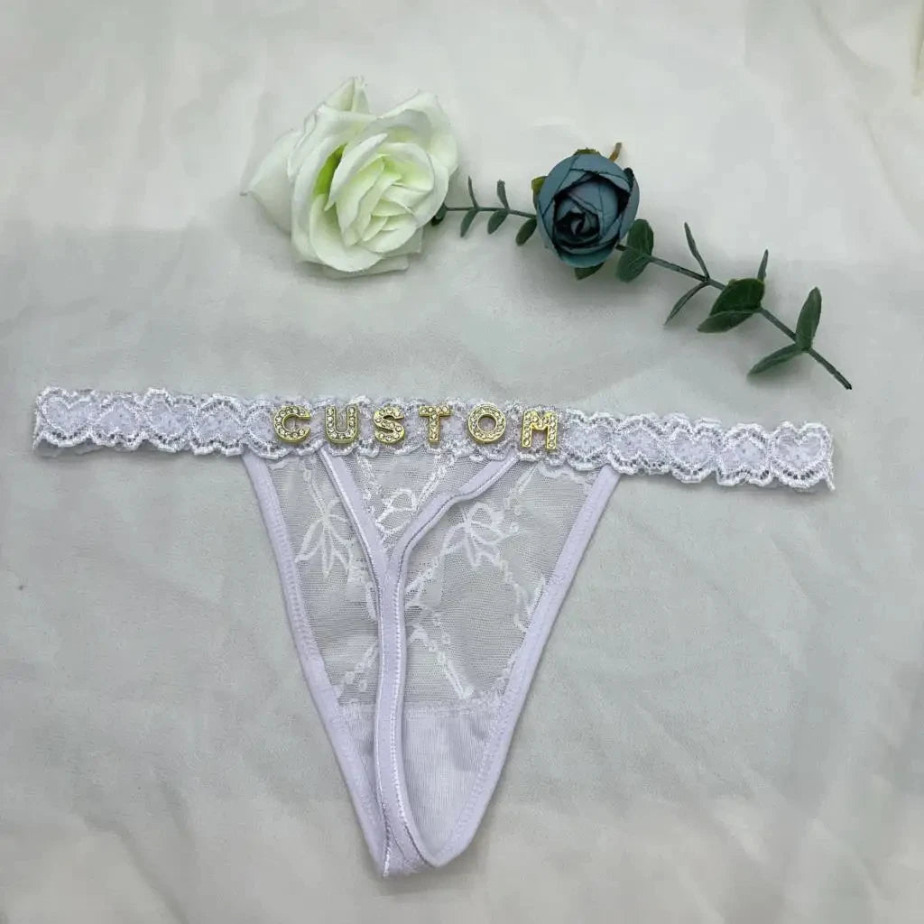 String personnalisé avec nom bricolage strass lettre tongs Sexy sous-vêtements personnalisés string personnalisé Bikini bijoux cadeau