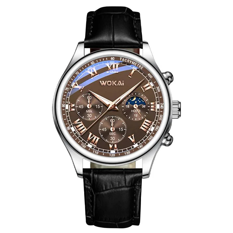 2025 montre pour hommes chronographe Phase de lune motif lumineux haut de gamme Sport homme montre-bracelet en cuir hommes montres à Quartz horloge décontractée