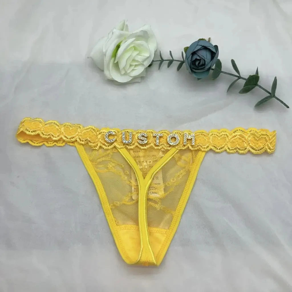 String personnalisé avec nom bricolage strass lettre tongs Sexy sous-vêtements personnalisés string personnalisé Bikini bijoux cadeau