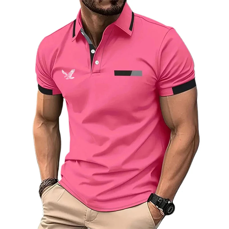 Polo de golf à manches courtes pour hommes, chemise de travail décontractée, revers, basique, moderne, documents, nuits, patchwork, printemps, été, coupe régulière