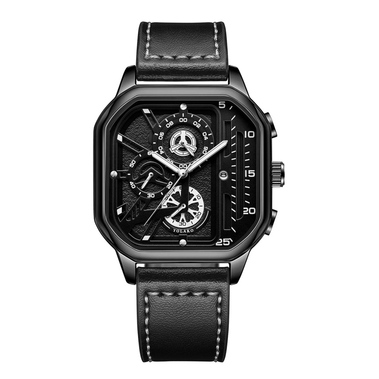 Hommes montres à Quartz cadran en alliage hommes d'affaires montre bracelet en cuir PU grand cadran carré montre de sport Cool noir montre-bracelet pour homme
