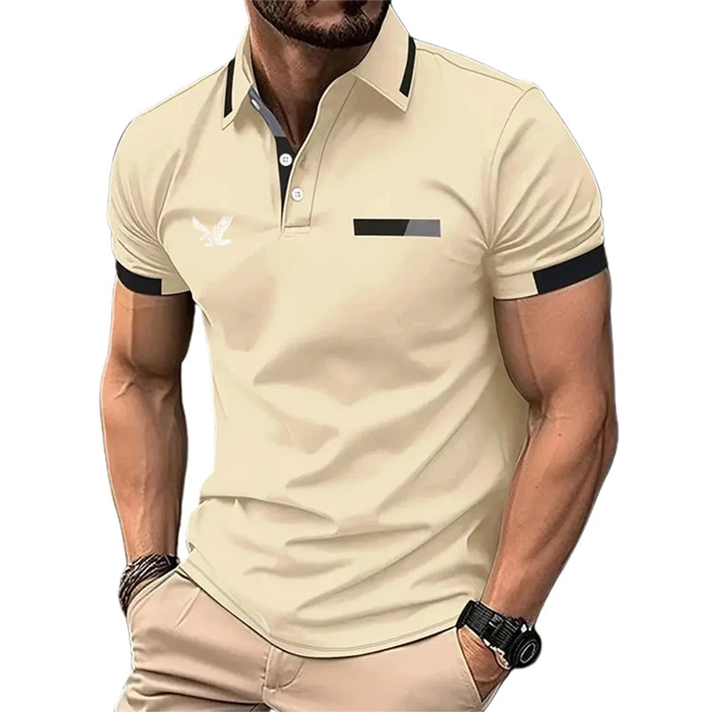 Polo de golf à manches courtes pour hommes, chemise de travail décontractée, revers, basique, moderne, documents, nuits, patchwork, printemps, été, coupe régulière