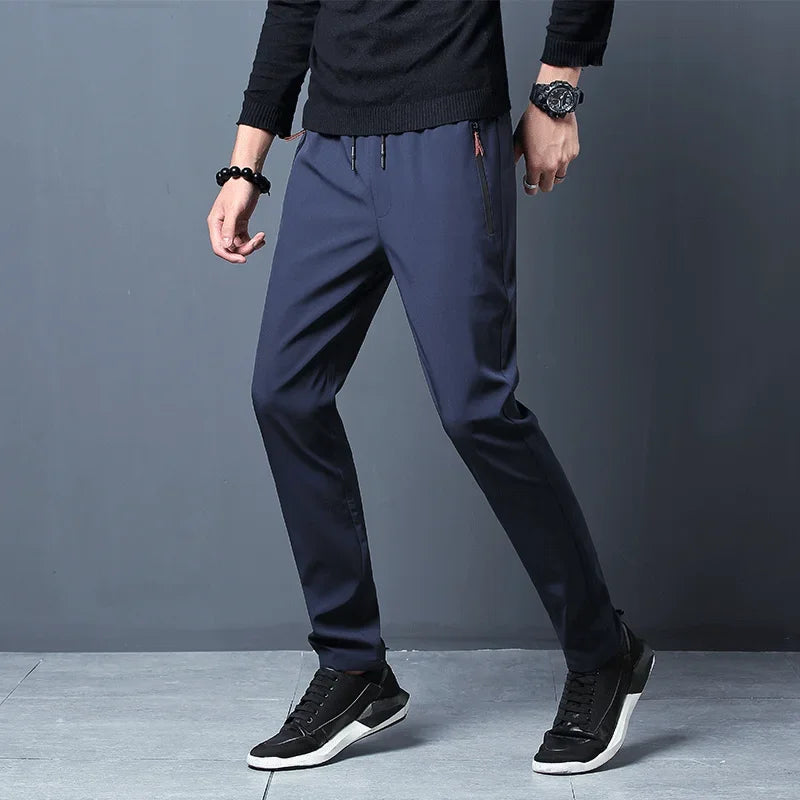 Pantalon décontracté pour hommes, coupe droite, Slim, taille élastique, survêtement coréen classique, bleu, noir, gris, marque masculine, grande taille