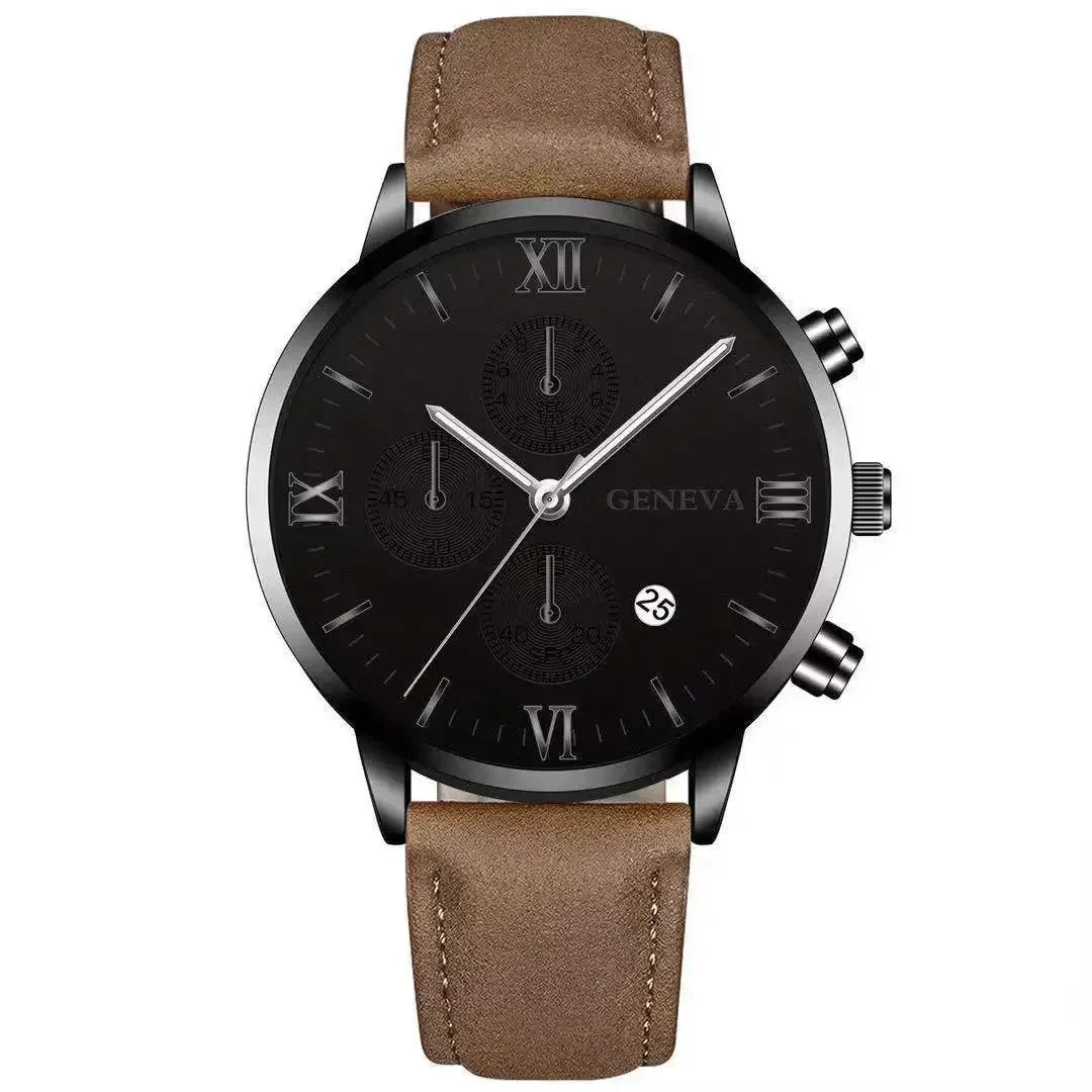 Montre-bracelet de sport à quartz analogique en cuir pour hommes, Genève, date, boîtier en alliage, horloge masculine, marque supérieure, luxe, mode