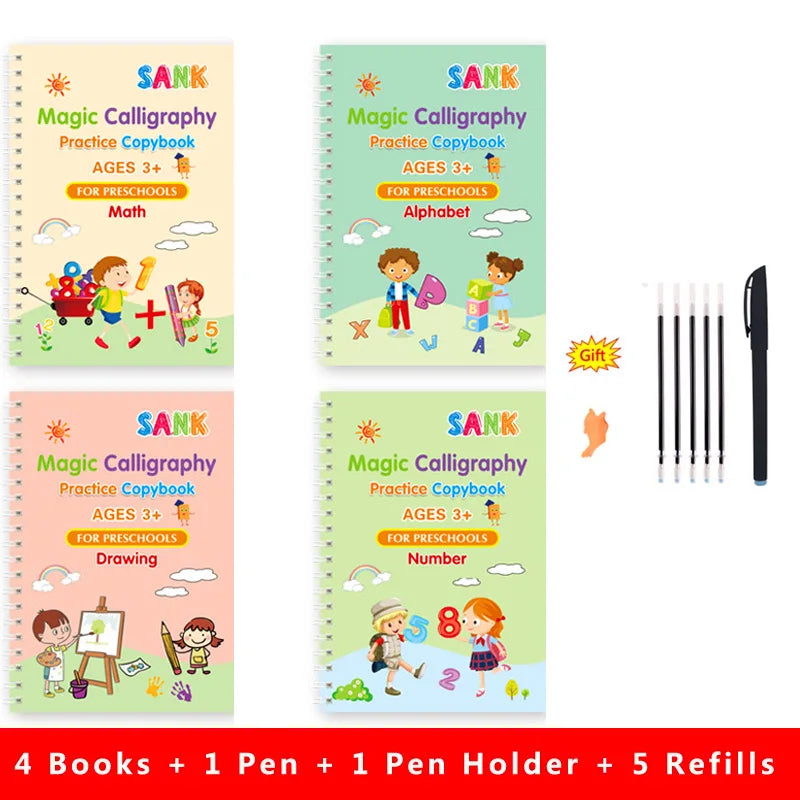Sank – cahier de pratique magique, stylo pour enfants d'âge préscolaire, calligraphie, version anglaise, essuyage gratuit, livre d'écriture réutilisable pour enfants