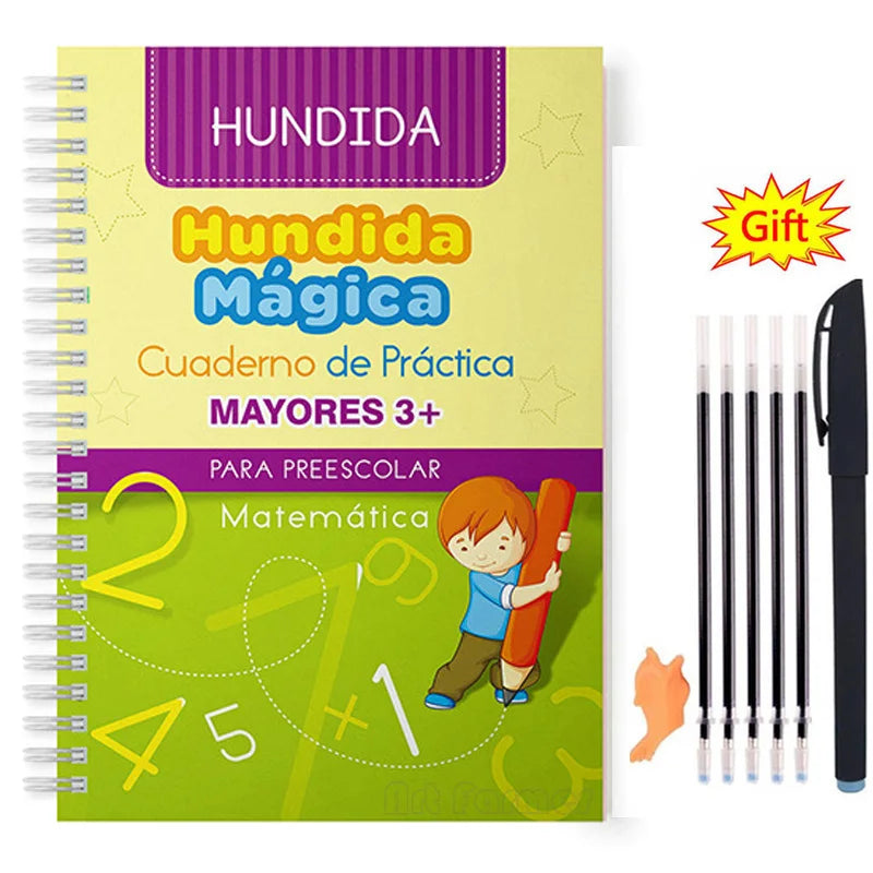 Livres magiques espagnols, apprentissage des chiffres en lettrage espagnol pour enfants, cahier de pratique magique réutilisable, ensemble d'écriture Montessori