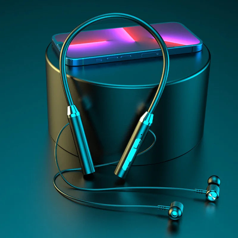 Écouteurs sans fil Bluetooth, tour de cou, casque de sport stéréo de jeu, licou, oreillettes magnétiques étanches avec affichage LED