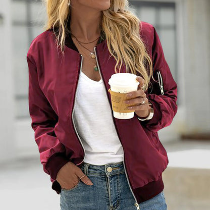 Blouson Bombardier Vintage à Col Rond pour Femme, Vêtement Chic et Décontracté avec Fermeture Éclair, Idéal pour l'Automne