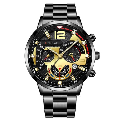 4 pièces de luxe hommes d'affaires montre à Quartz en alliage d'or romain avec calendrier montre-Bracelet croix collier Bracelet bague ensemble cadeau pour hommes