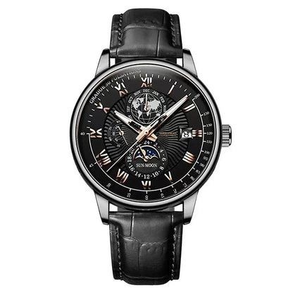 2025 montre pour hommes chronographe Phase de lune motif lumineux haut de gamme Sport homme montre-bracelet en cuir hommes montres à Quartz horloge décontractée