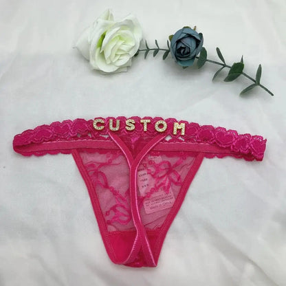 String personnalisé avec nom bricolage strass lettre tongs Sexy sous-vêtements personnalisés string personnalisé Bikini bijoux cadeau