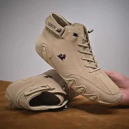 Chaussures de marche en cuir pour hommes, nouvelles bottes de luxe décontractées pour l'extérieur, baskets montantes à la mode, chaussures romaines, bottes de moto, 2025