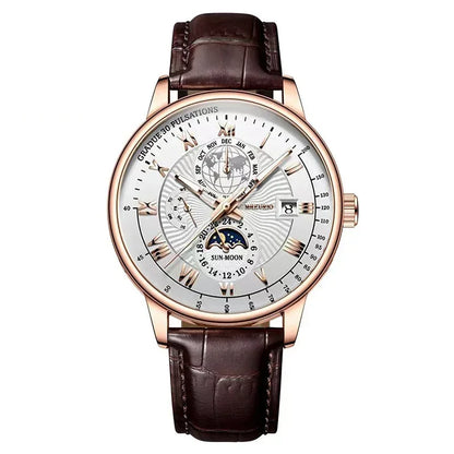 2025 montre pour hommes chronographe Phase de lune motif lumineux haut de gamme Sport homme montre-bracelet en cuir hommes montres à Quartz horloge décontractée
