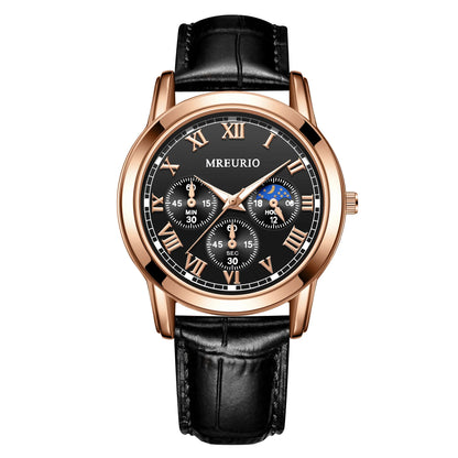 2025 montre pour hommes chronographe Phase de lune motif lumineux haut de gamme Sport homme montre-bracelet en cuir hommes montres à Quartz horloge décontractée