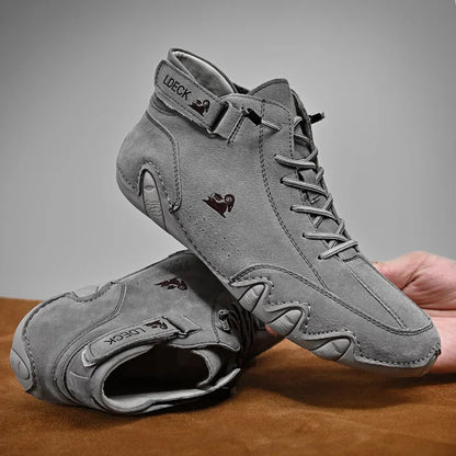 Chaussures de marche en cuir pour hommes, nouvelles bottes de luxe décontractées pour l'extérieur, baskets montantes à la mode, chaussures romaines, bottes de moto, 2025