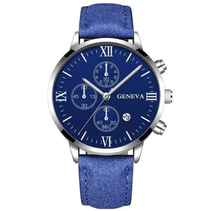 Montre-bracelet de sport à quartz analogique en cuir pour hommes, Genève, date, boîtier en alliage, horloge masculine, marque supérieure, luxe, mode