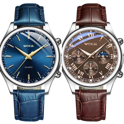 2025 montre pour hommes chronographe Phase de lune motif lumineux haut de gamme Sport homme montre-bracelet en cuir hommes montres à Quartz horloge décontractée