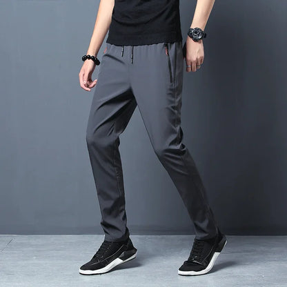 Pantalon décontracté pour hommes, coupe droite, Slim, taille élastique, survêtement coréen classique, bleu, noir, gris, marque masculine, grande taille