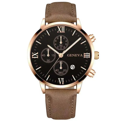 Montre-bracelet de sport à quartz analogique en cuir pour hommes, Genève, date, boîtier en alliage, horloge masculine, marque supérieure, luxe, mode