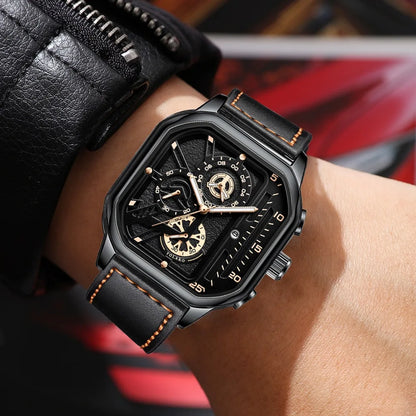Hommes montres à Quartz cadran en alliage hommes d'affaires montre bracelet en cuir PU grand cadran carré montre de sport Cool noir montre-bracelet pour homme