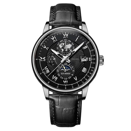 2025 montre pour hommes chronographe Phase de lune motif lumineux haut de gamme Sport homme montre-bracelet en cuir hommes montres à Quartz horloge décontractée