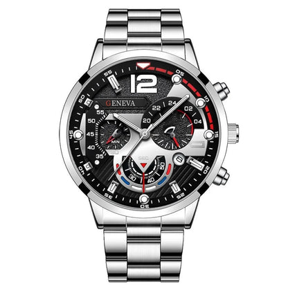 4 pièces de luxe hommes d'affaires montre à Quartz en alliage d'or romain avec calendrier montre-Bracelet croix collier Bracelet bague ensemble cadeau pour hommes