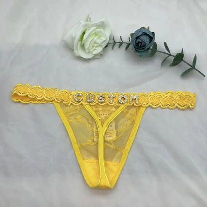 String personnalisé avec nom bricolage strass lettre tongs Sexy sous-vêtements personnalisés string personnalisé Bikini bijoux cadeau