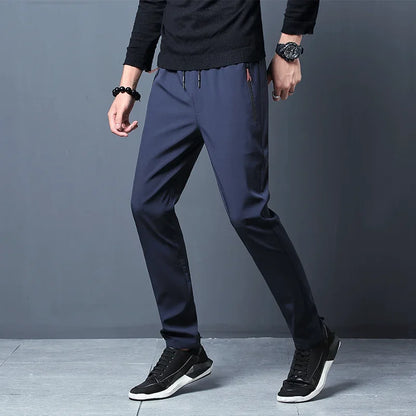 Pantalon décontracté pour hommes, coupe droite, Slim, taille élastique, survêtement coréen classique, bleu, noir, gris, marque masculine, grande taille